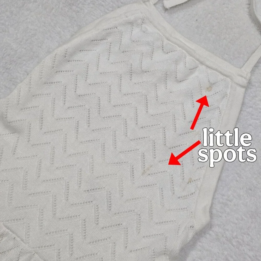 KNITS FOR LOVE & LEMONS ✦ White Chevron Knit Halter Top ✦ Scalloped Hem XS - Picture 8 of 13